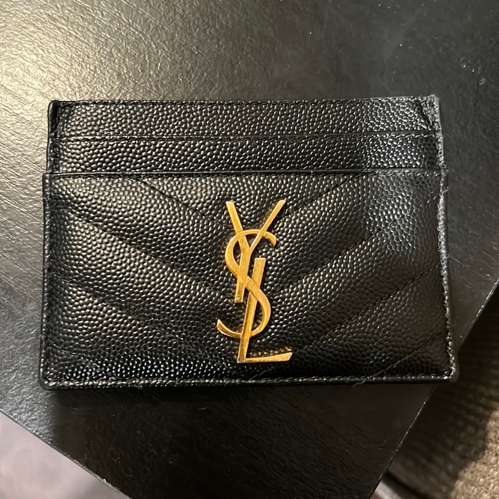 YSL Grain de Poudre Leather Card Case, Golden Hardware
